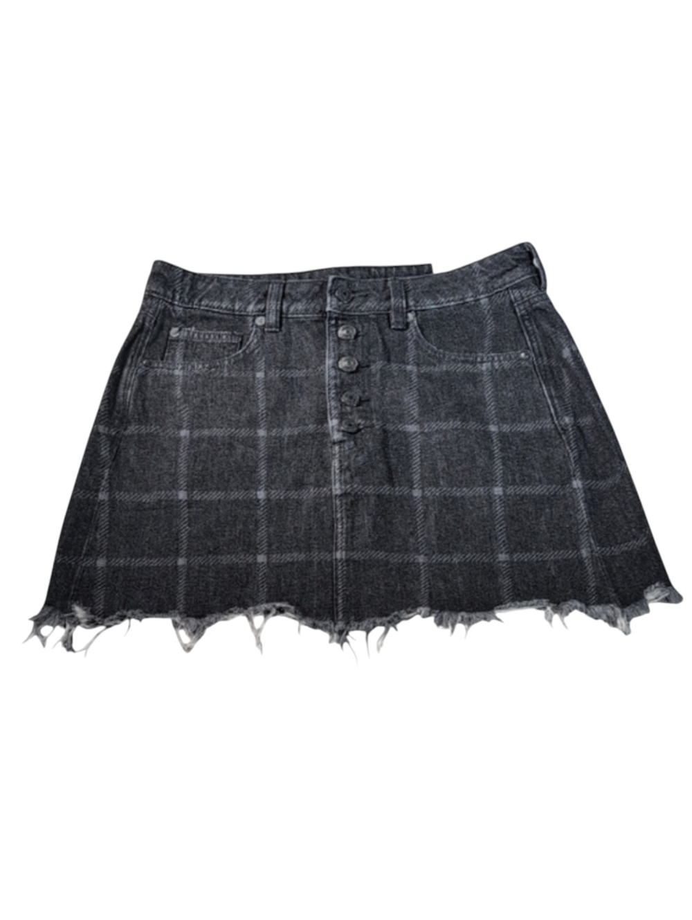 American Eagle Super Hi-Rise Festival Mini Black Plaid Denim Skirt Size 8